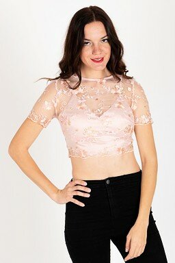 Krajkový crop top Kathy, růžový